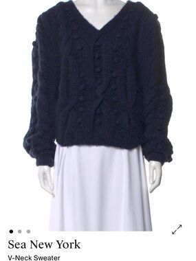 SEA New York Navy Cable Knit V-Neck Sweater